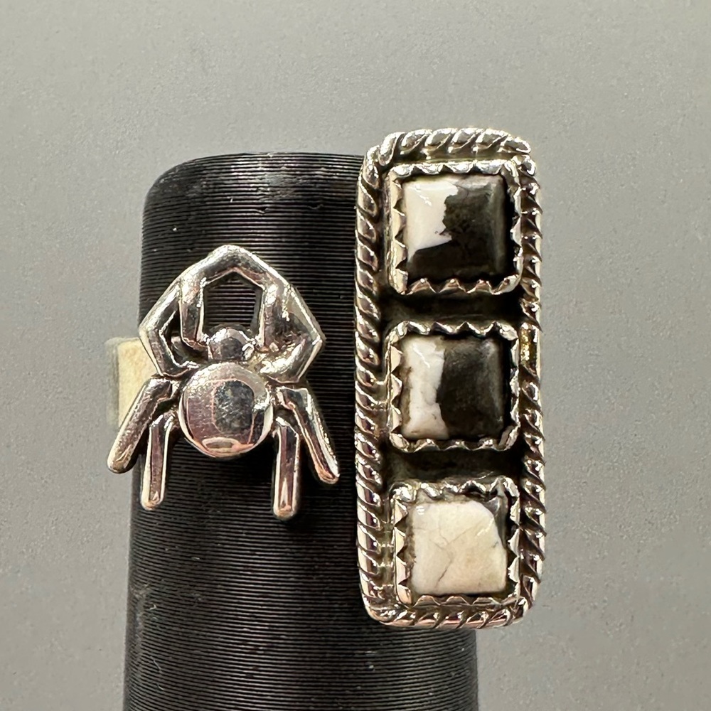 🎃 Sterling Silver 925 White Buffalo Bar Spider Ring Handmade Halloween Floater